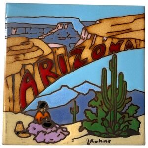 VTG 1984 Leone Kuhne Earthtones Ceramic Tile Arizona Desert Trivet Home Decor